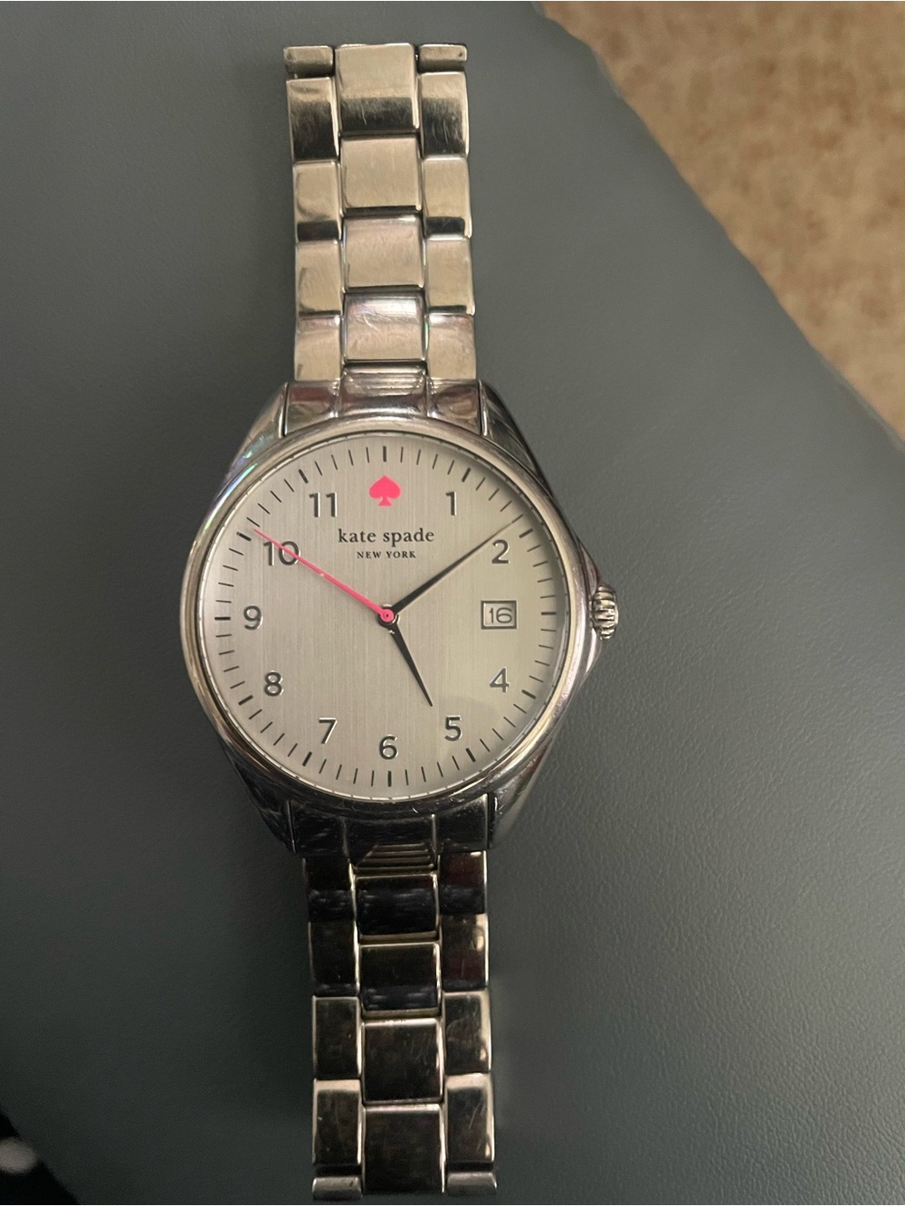 kate spade Silver Stainless Steel Watch with Pink Accents